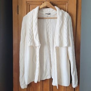 Denver Hayes 2X Cable Knit Open Cardigan in Cream